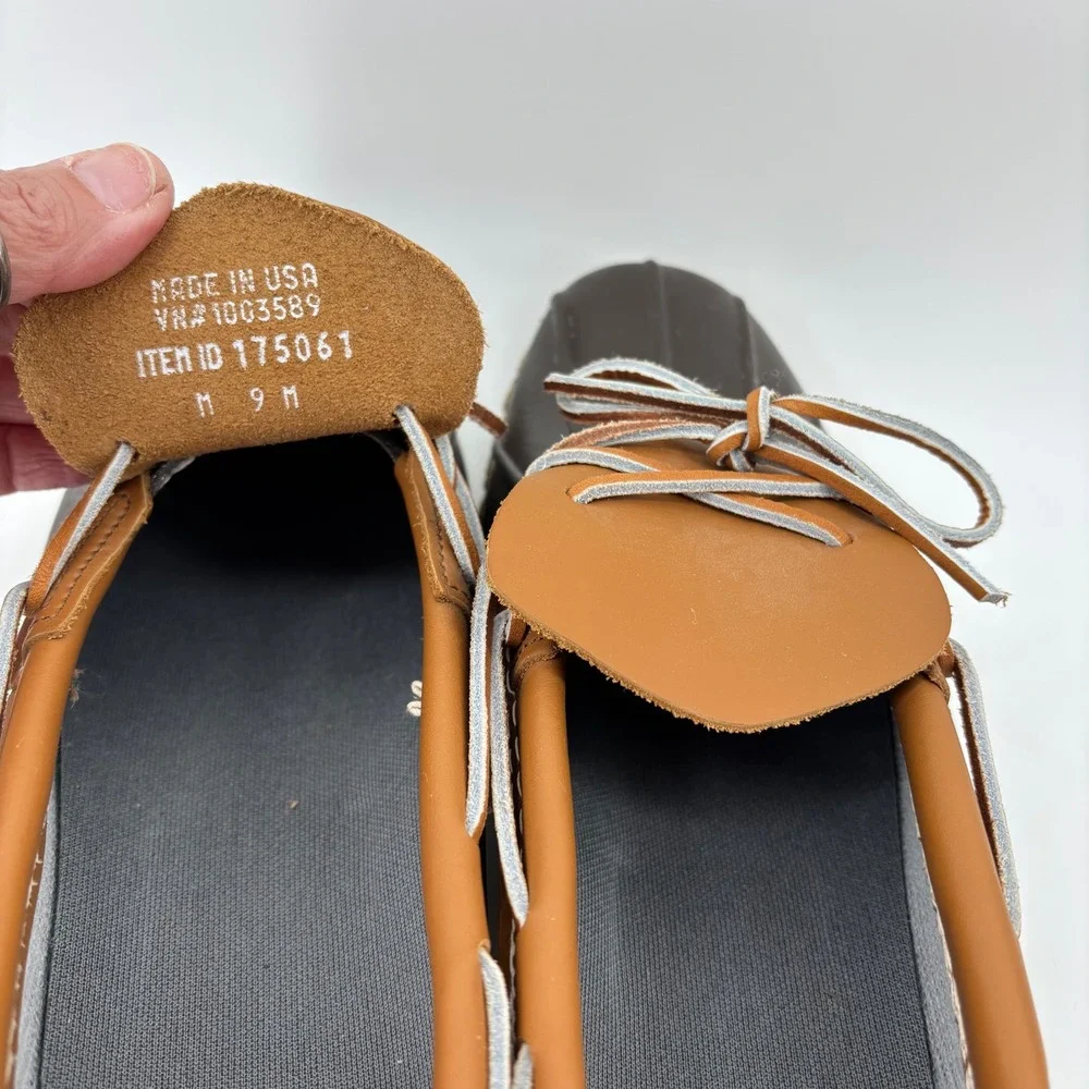 L.L. Bean Mens Rubber Moc Size 9 Brown Tan Duck Shoes Low Top Leather Rain Gear